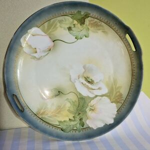 White Poppies Porcelain Plate.  Made In Germany Reinhold Schlegelmilch c.1930